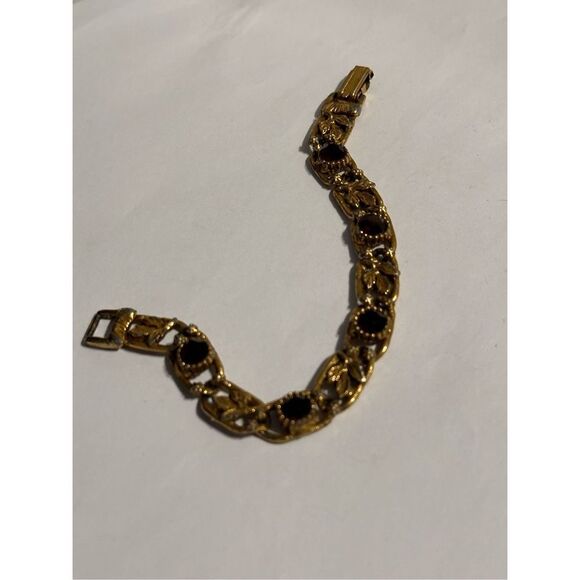 Vintage 1960's GOLDETTE Charm Link Bracelet RUBY STONES Links GOOD VINTAGE CONDI - Picture 1 of 7